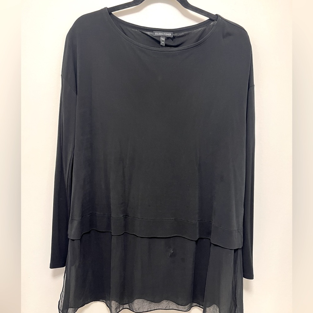 Eileen Fisher silk tunic with sheer bottom panel